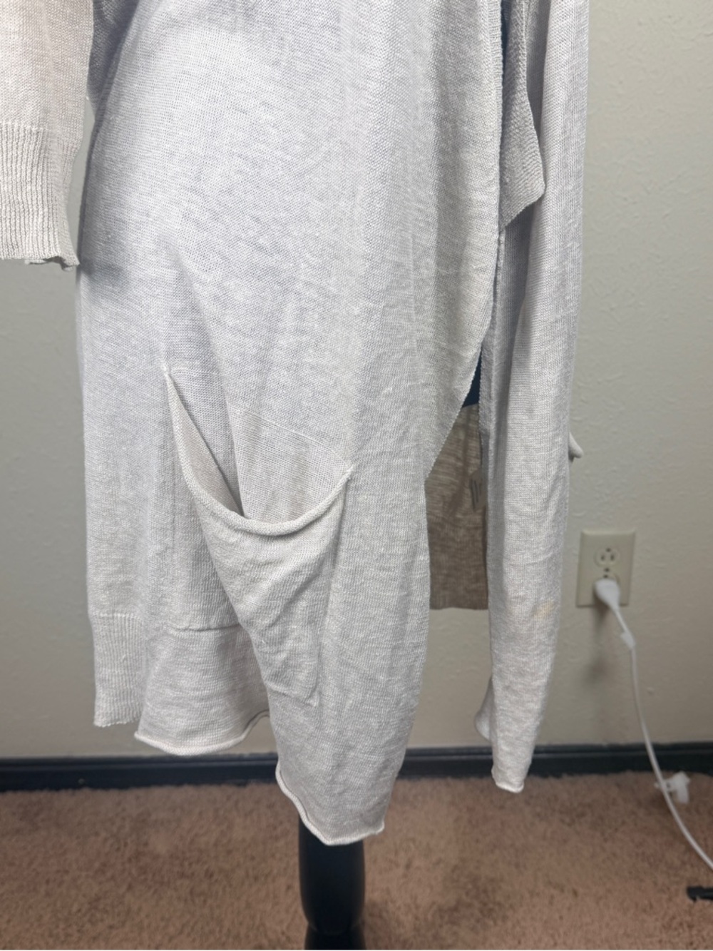 Eileen Fisher Women’s XS Tan Open-Front 100% Linen Slouchy Cardigan Pockets - Picture 12 of 14